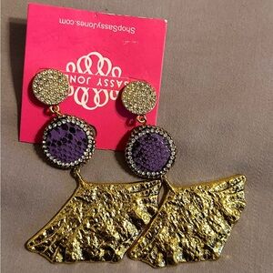 Sassy Jones Gold and Purple Drop Earrings